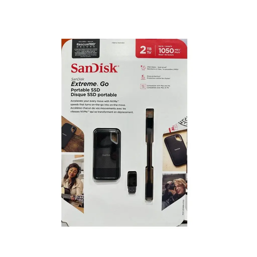 Disco Solido Externo Sandisk Extreme Go Portable 2Tb USB 3.2 Gen 2 1050MB/s  Negro